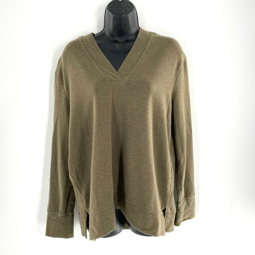 Garnet Hill Pullover Hoodie Sweatshirt‎ V-Neck Small Green Cotton Modal S
